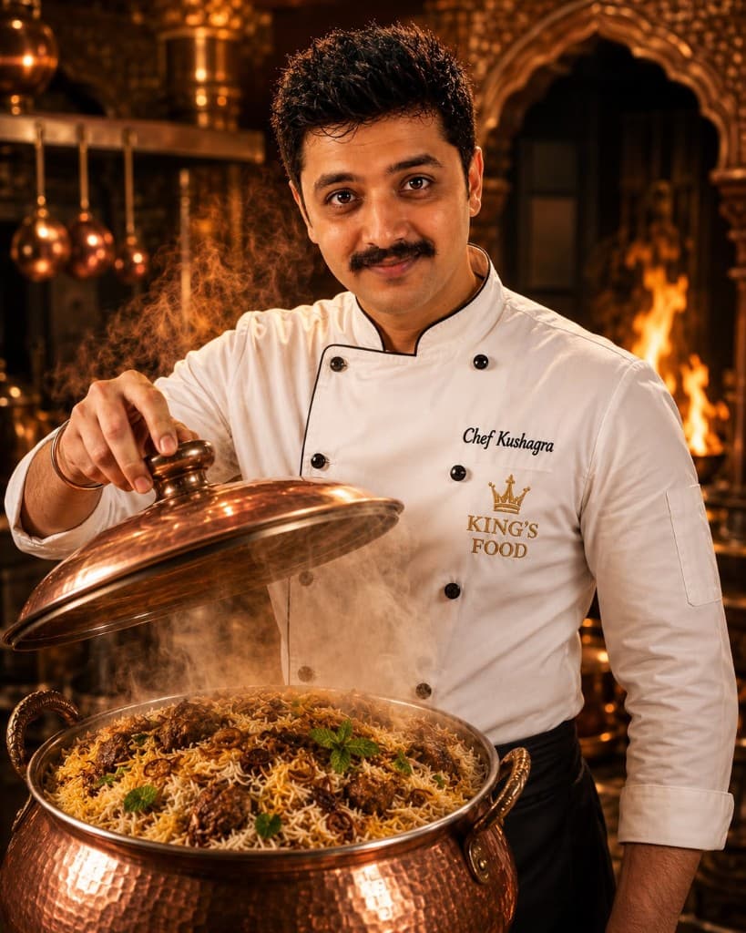 Chef Kushagra with royal copper handi biryani