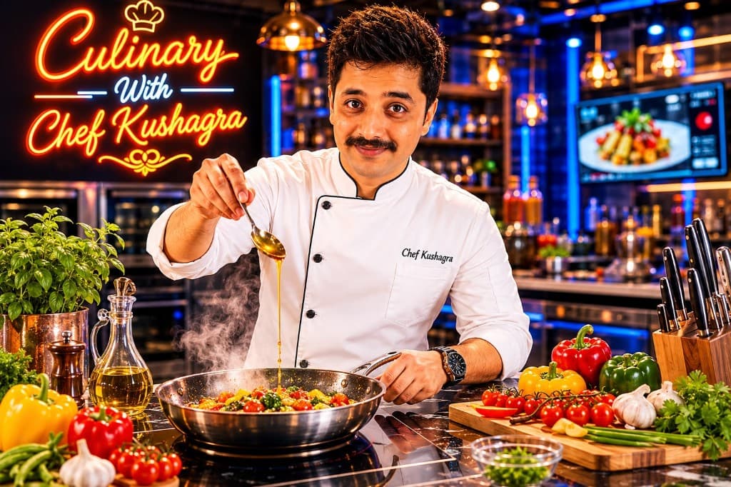 Chef Kushagra cooking with fresh ingredients