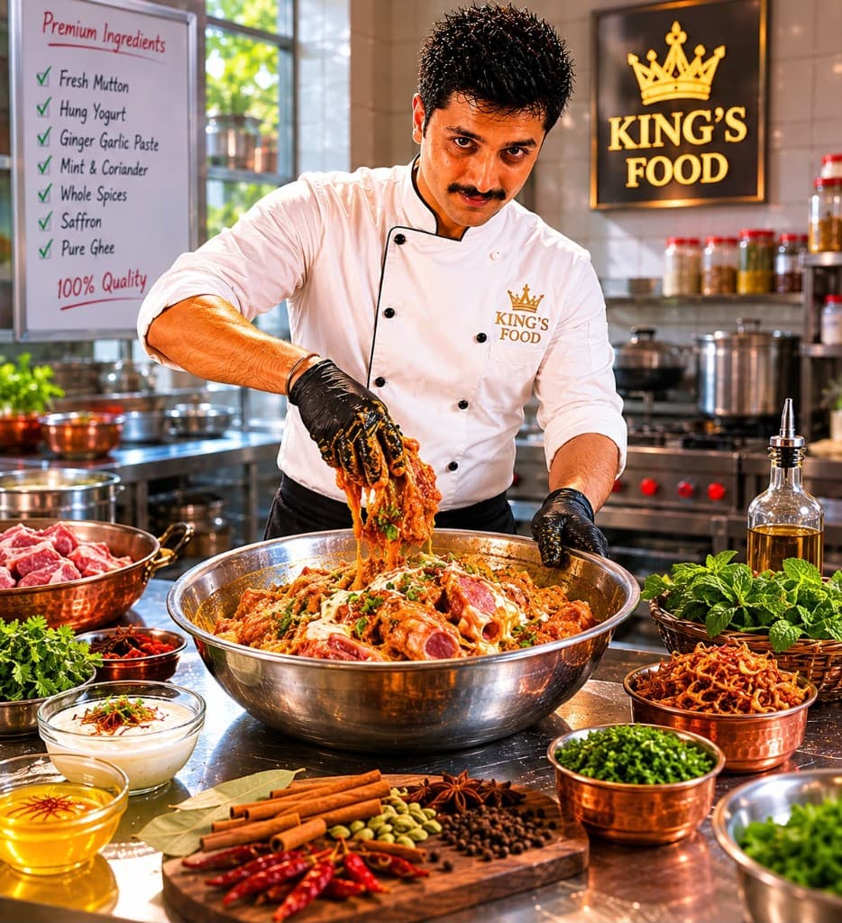 Chef preparing premium biryani marinade