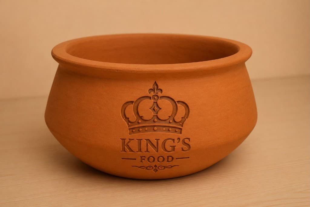King's Food embossed clay handi